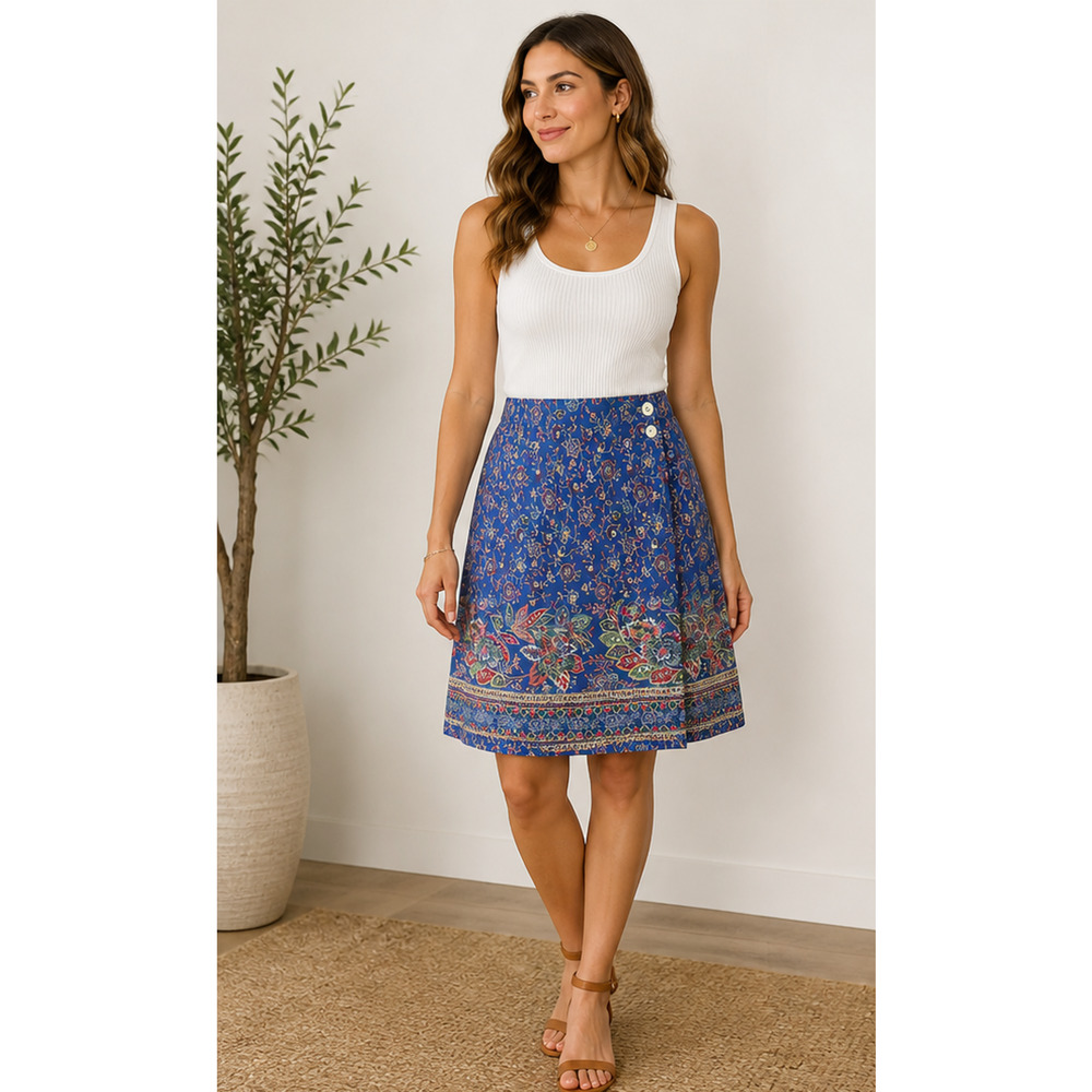 Vintage Bushwacker U.S.A Wrap Skirt Size 12 Floral Blue Cottage‎ Feminine Boho